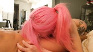 Blueyeswhitepussy gives Daddy a Sloppy Throatjob with Cum in Mouth