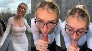 Dani Day Outdoor Blowjob And Takes Cum On Eyeglasses