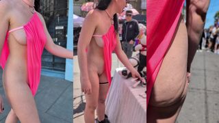 Shea aka ShyGothExhib - Sheer Pink Slip Dress In Public