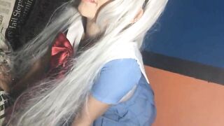 Shy otaku girl experimenting with girls (Video 4)